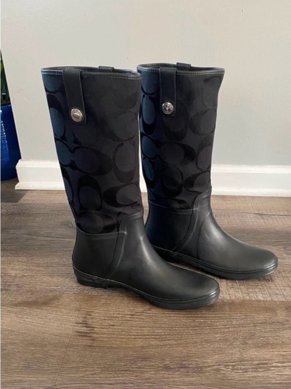 Coach Black Signature Tall Rain Boots